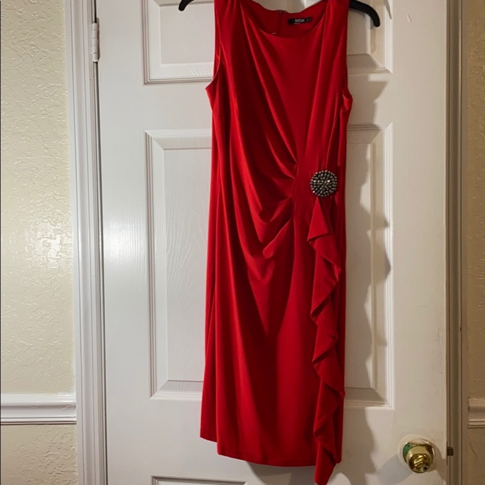 MSK Red Ruched Waist Midi Dress